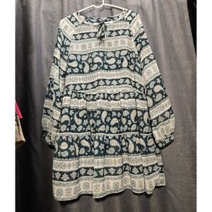 Wrangler Retro Paisley Print Tiered Mini Dress Long Sleeve‎ Boho Chic M
